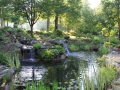 koi pond with split streams and multiple waterfalls
